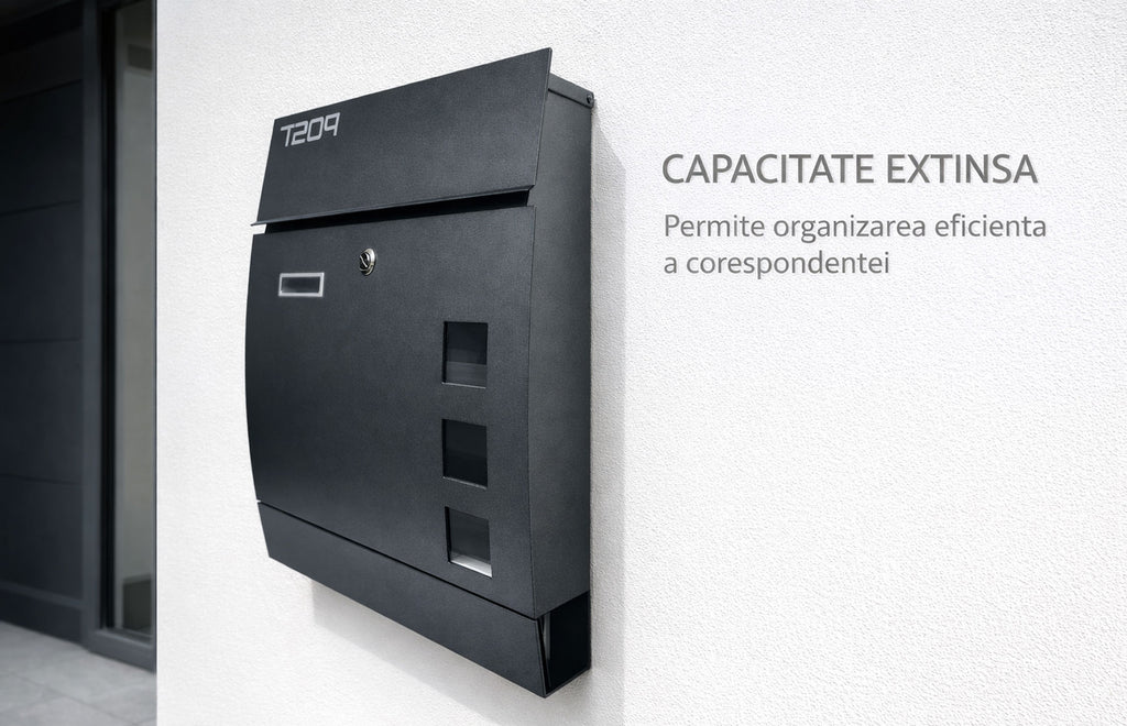 Cutie postala otel zincat, Design Modern, Negru — imaginea 6