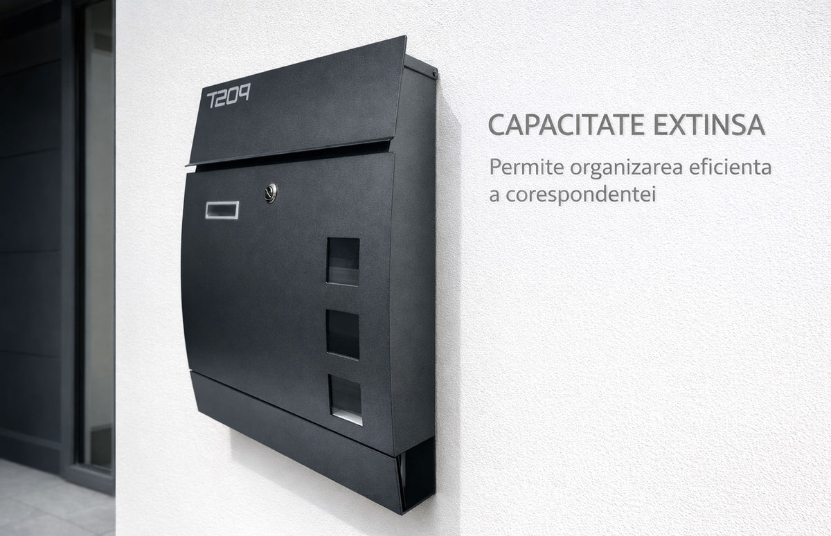 Cutie postala otel zincat, Design Modern, Negru — imaginea 6