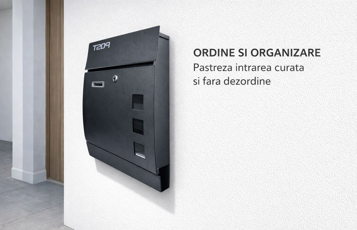 Cutie postala otel zincat, Design Modern, Negru — imaginea 8