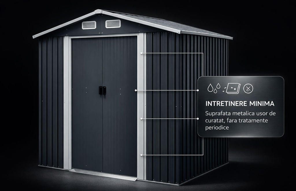 Magazie tip casuta depozitare gradina EasyBox 4m2, casuta depozitare unelte, Basic, Otel zincat — imaginea 5