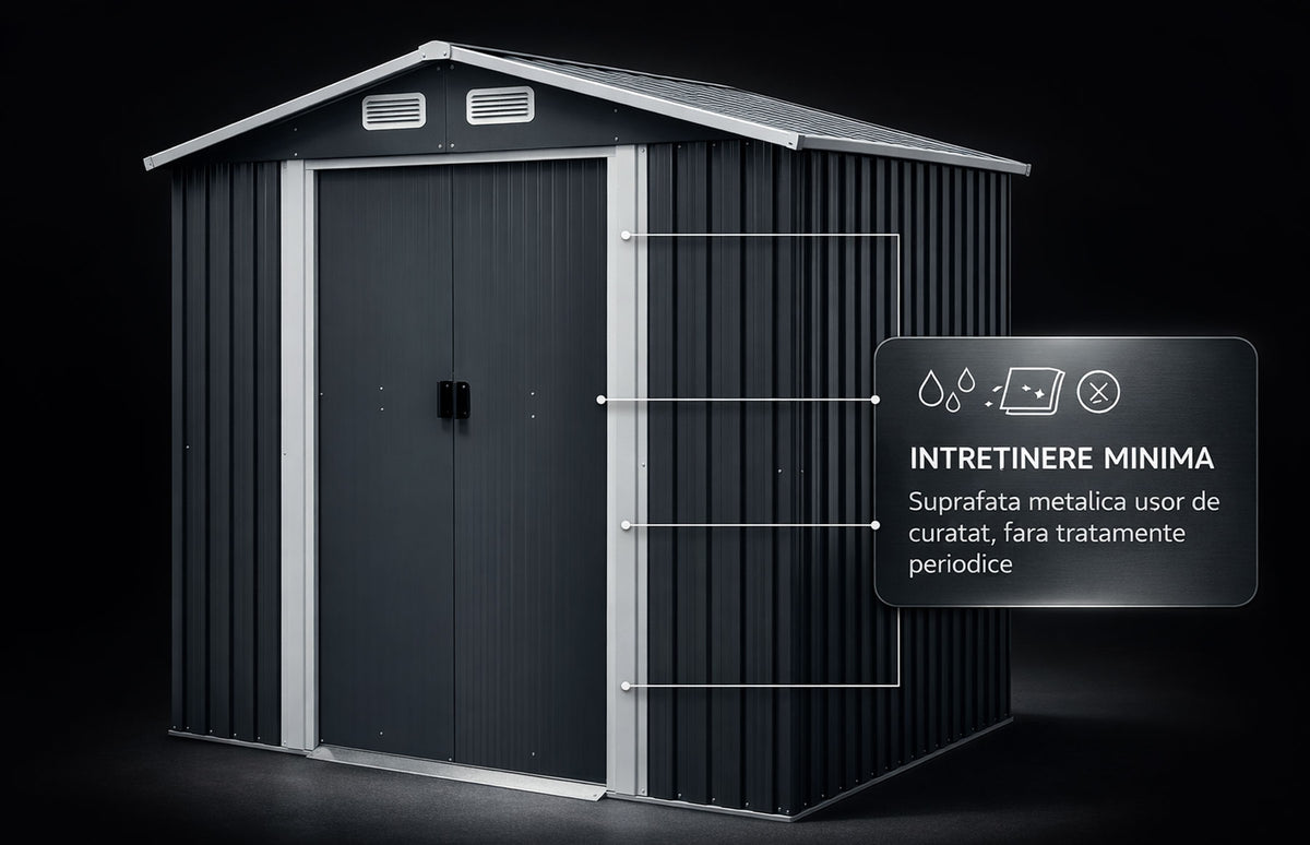 Magazie tip casuta depozitare gradina EasyBox 4m2, casuta depozitare unelte, Basic, Otel zincat — imaginea 5