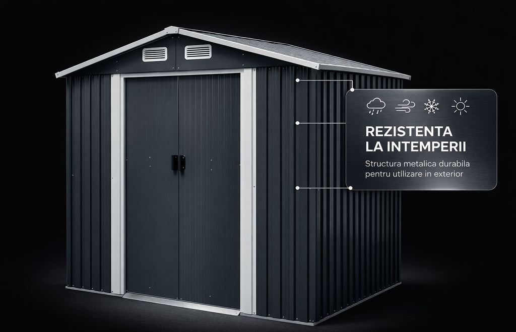 Magazie tip casuta depozitare gradina EasyBox 4m2, casuta depozitare unelte, Basic, Otel zincat — imaginea 9
