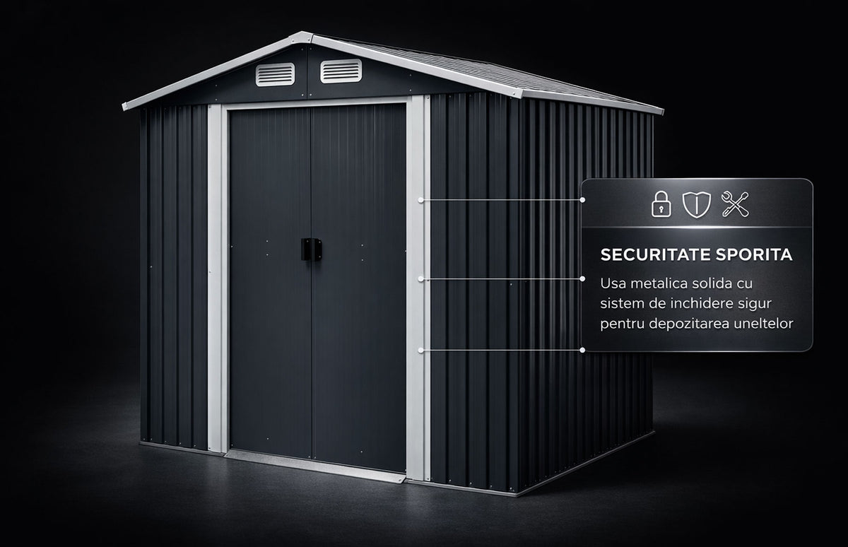 Magazie tip casuta depozitare gradina EasyBox 4m2, casuta depozitare unelte, Basic, Otel zincat — imaginea 11