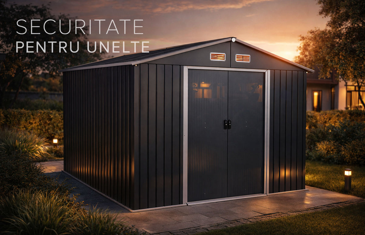 Magazie tip casuta depozitare gradina EasyBox Large 9m2, casuta depozitare unelte, Basic, Otel zincat — imaginea 5