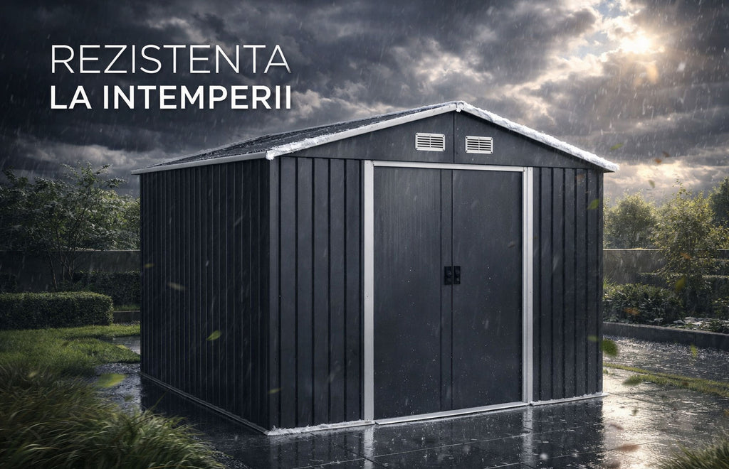 Magazie tip casuta depozitare gradina EasyBox Large 9m2, casuta depozitare unelte, Basic, Otel zincat — imaginea 11