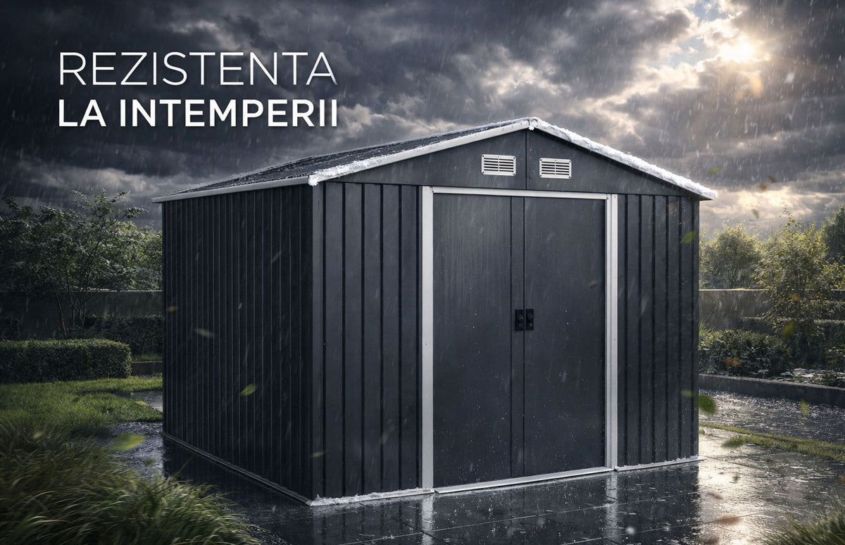 Magazie tip casuta depozitare gradina EasyBox Large 9m2, casuta depozitare unelte, Basic, Otel zincat — imaginea 11