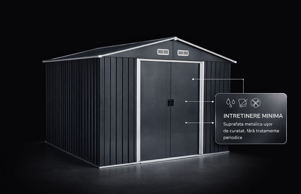 Magazie tip casuta depozitare gradina EasyBox Large 9m2, casuta depozitare unelte, Basic, Otel zincat — imaginea 7