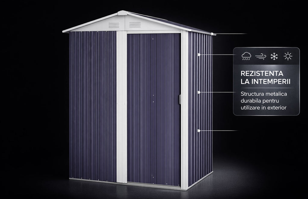 Magazie tip casuta depozitare gradina EasyBox Small 2m2, casuta depozitare unelte, Basic, Otel zincat — imaginea 5