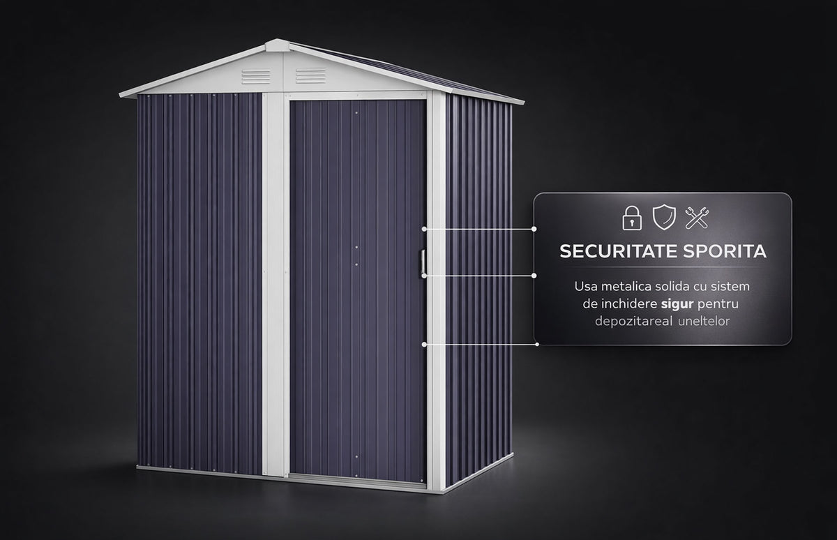 Magazie tip casuta depozitare gradina EasyBox Small 2m2, casuta depozitare unelte, Basic, Otel zincat — imaginea 11