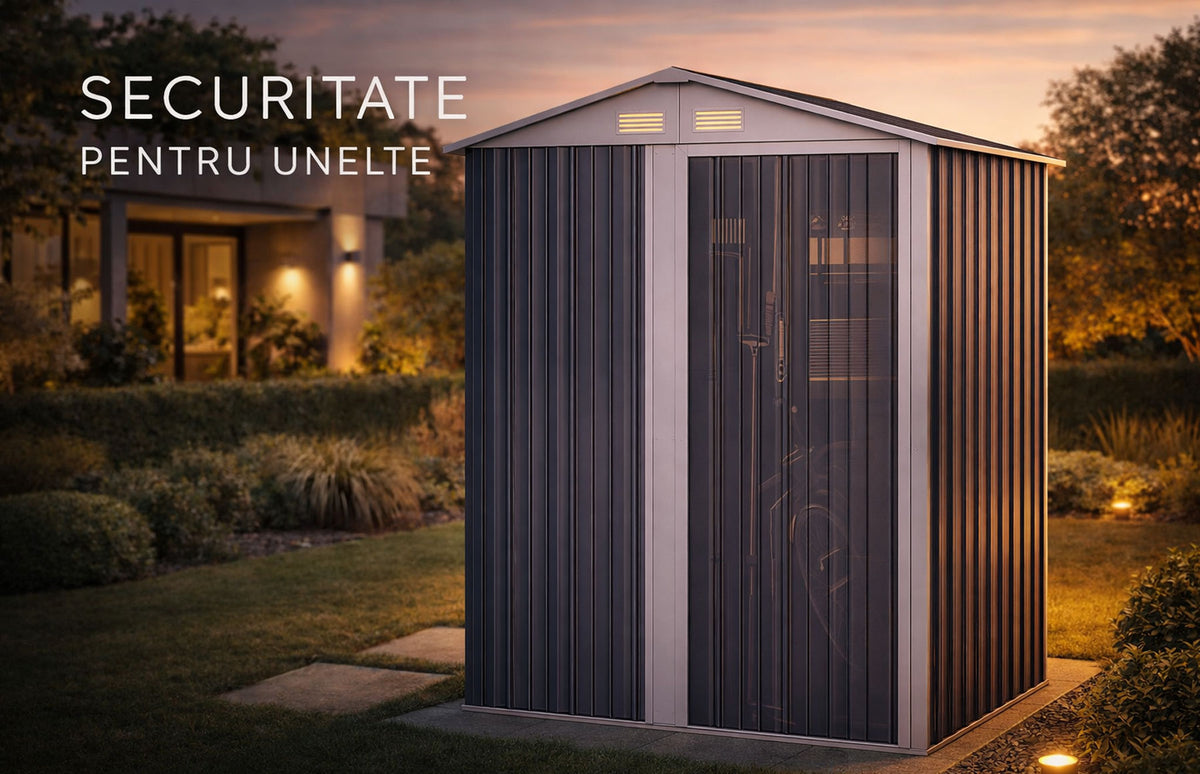 Magazie tip casuta depozitare gradina EasyBox Small 2m2, casuta depozitare unelte, Basic, Otel zincat — imaginea 10
