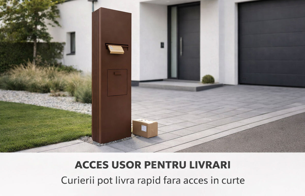 Stalp aluminiu Deluxe, cutie primire colete si primire cutie postala integrata, 600x250mm, 2000mm inaltime — imaginea 6