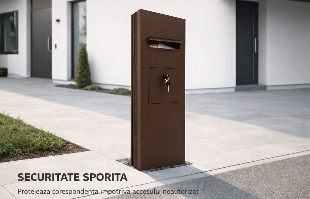 Stalp aluminiu Deluxe, cutie primire colete si primire cutie postala integrata, 600x250mm, 2000mm inaltime — imaginea 8
