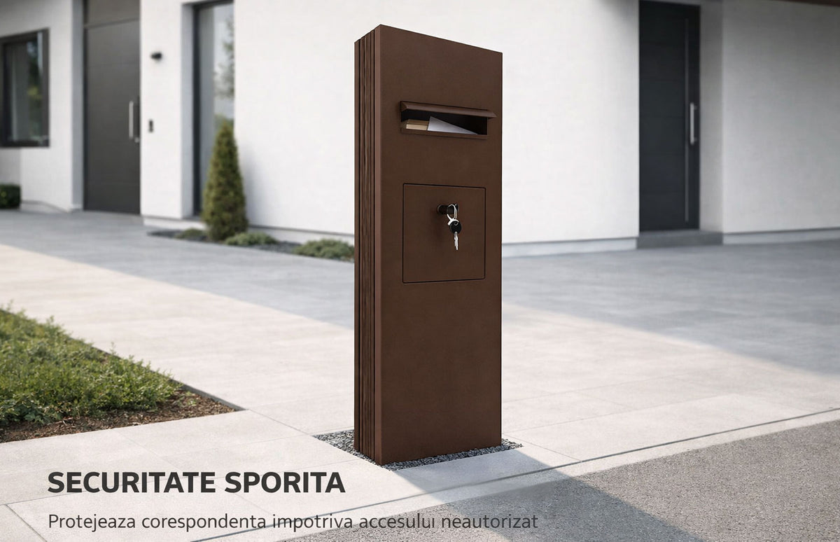 Stalp aluminiu Deluxe, cutie primire colete si primire cutie postala integrata, 600x250mm, 2000mm inaltime — imaginea 8