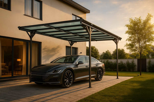 Copertina auto ALFA din aluminiu cu policarbonat, carport, 3050 x 5030 mm, Gri antracit RAL 7016 — imaginea 1