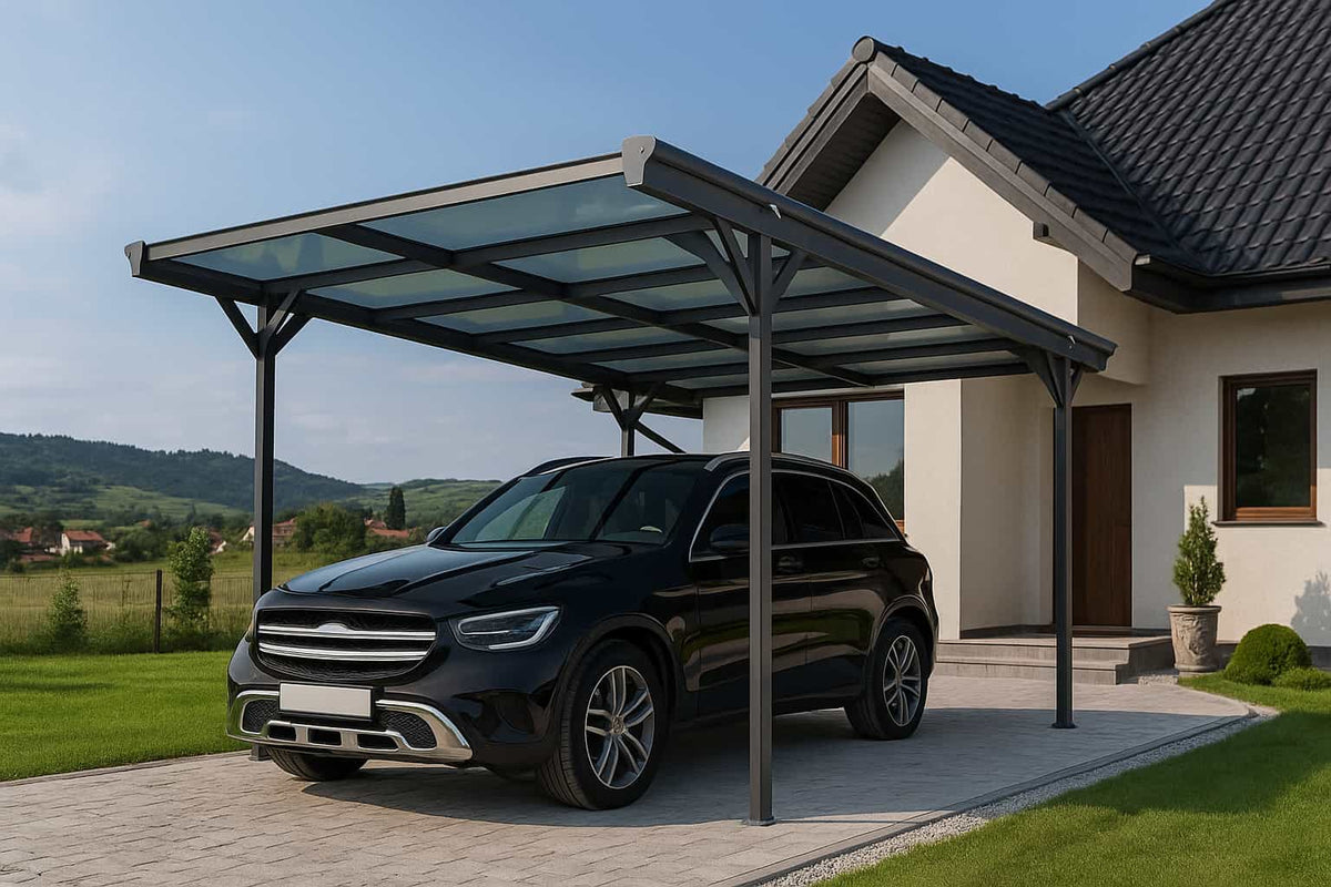 Copertina auto ALFA din aluminiu cu policarbonat, carport, 3050 x 5030 mm, Gri antracit RAL 7016 — imaginea 2