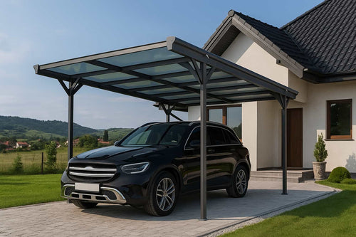Copertina auto ALFA din aluminiu cu policarbonat, carport, 3050 x 5030 mm, Gri antracit RAL 7016 — imaginea 2