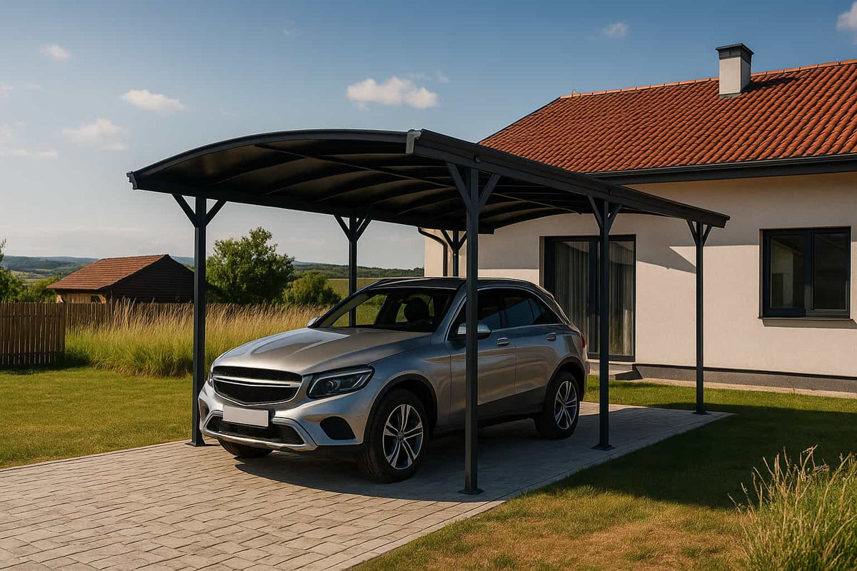 Copertina auto OMEGA din aluminiu cu policarbonat, carport, 3000 x 5050 mm, Gri antracit RAL 7016 — imaginea 2
