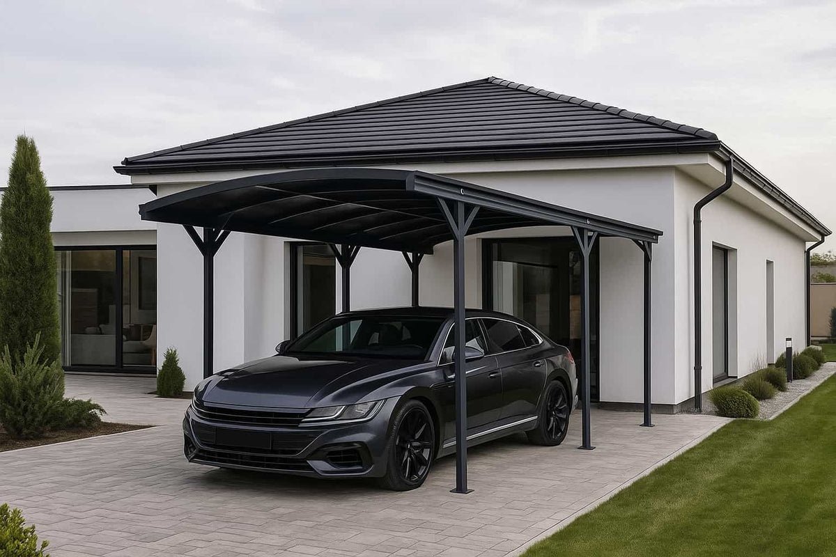Copertina auto OMEGA din aluminiu cu policarbonat, carport, 3000 x 5050 mm, Gri antracit RAL 7016 — imaginea 1