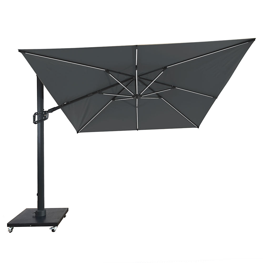 Umbrela de soare 3x3m pentru terasa si gradina, aluminiu, pliabila,cu LED culoare gri antracit, include suport granit — imaginea 1