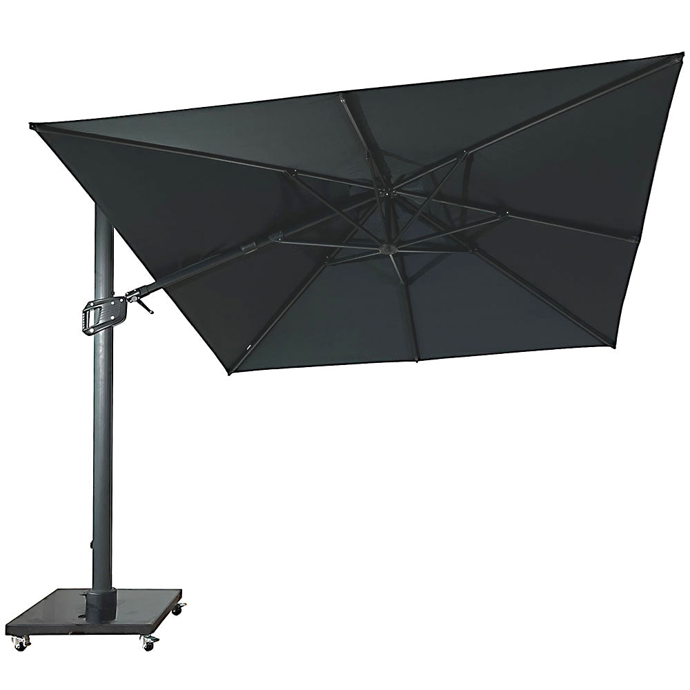 Umbrela de soare 3x3m pentru terasa si gradina, aluminiu, pliabila, culoare gri antracit, include suport granit — imaginea 1