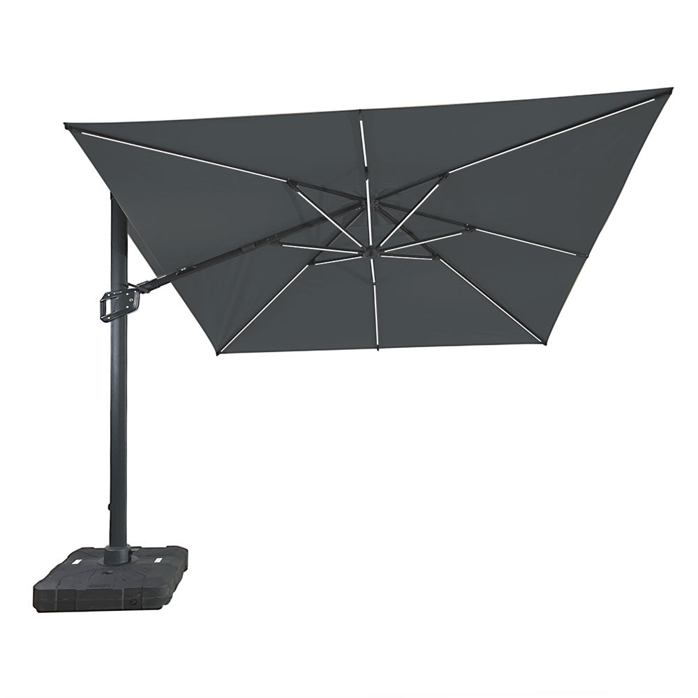 Umbrela de soare 3x3m pentru terasa si gradina, aluminiu, pliabila,cu iluminare LED, culoare gri antracit, include suport de plastic — imaginea 1