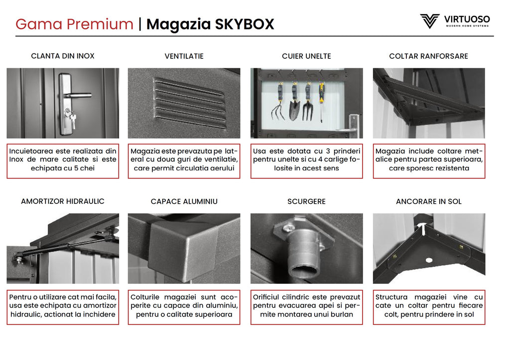Magazie depozitare gradina SkyBox, casuta depozitare unelte, Premium, Otel zincat — imaginea 6