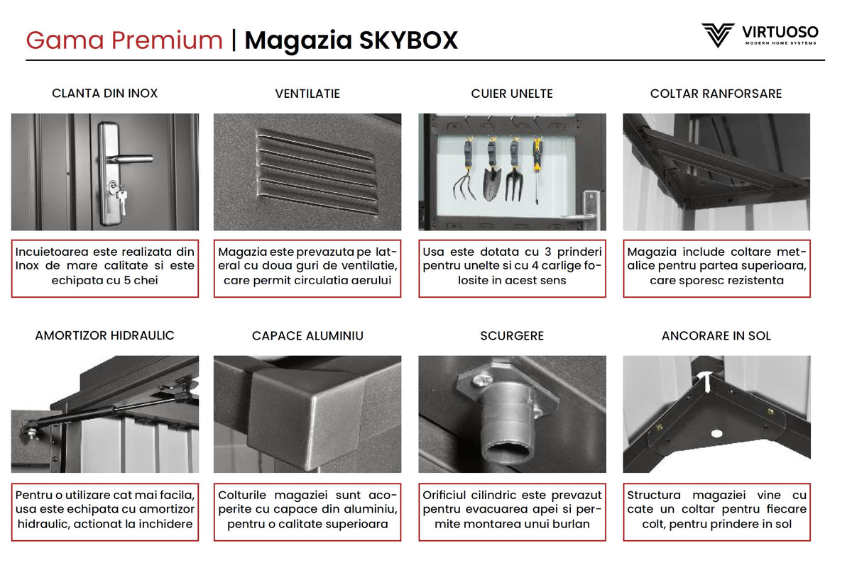 Magazie depozitare gradina SkyBox, casuta depozitare unelte, Premium, Otel zincat — imaginea 6