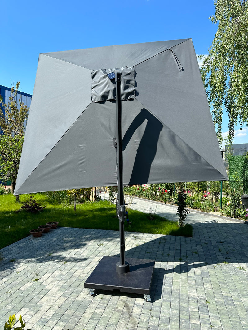 Umbrela de soare 3x3m pentru terasa si gradina, aluminiu, pliabila,cu iluminare LED, culoare gri antracit, include suport de plastic — imaginea 3