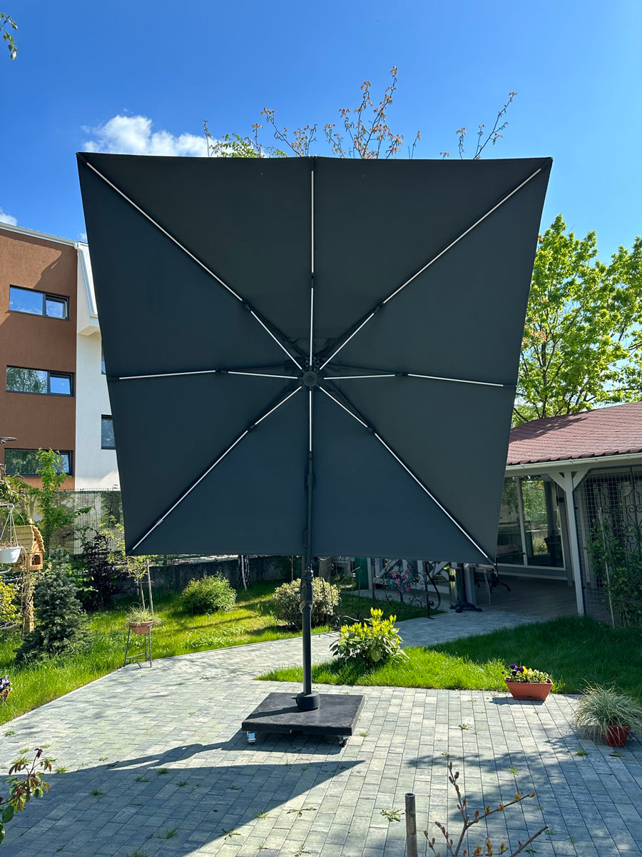 Umbrela de soare 3x3m pentru terasa si gradina, aluminiu, pliabila, culoare gri antracit, include suport granit — imaginea 12