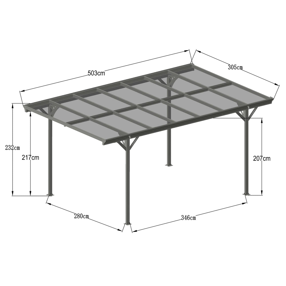 Copertina auto ALFA din aluminiu cu policarbonat, carport, 3050 x 5030 mm, Gri antracit RAL 7016 — imaginea 3