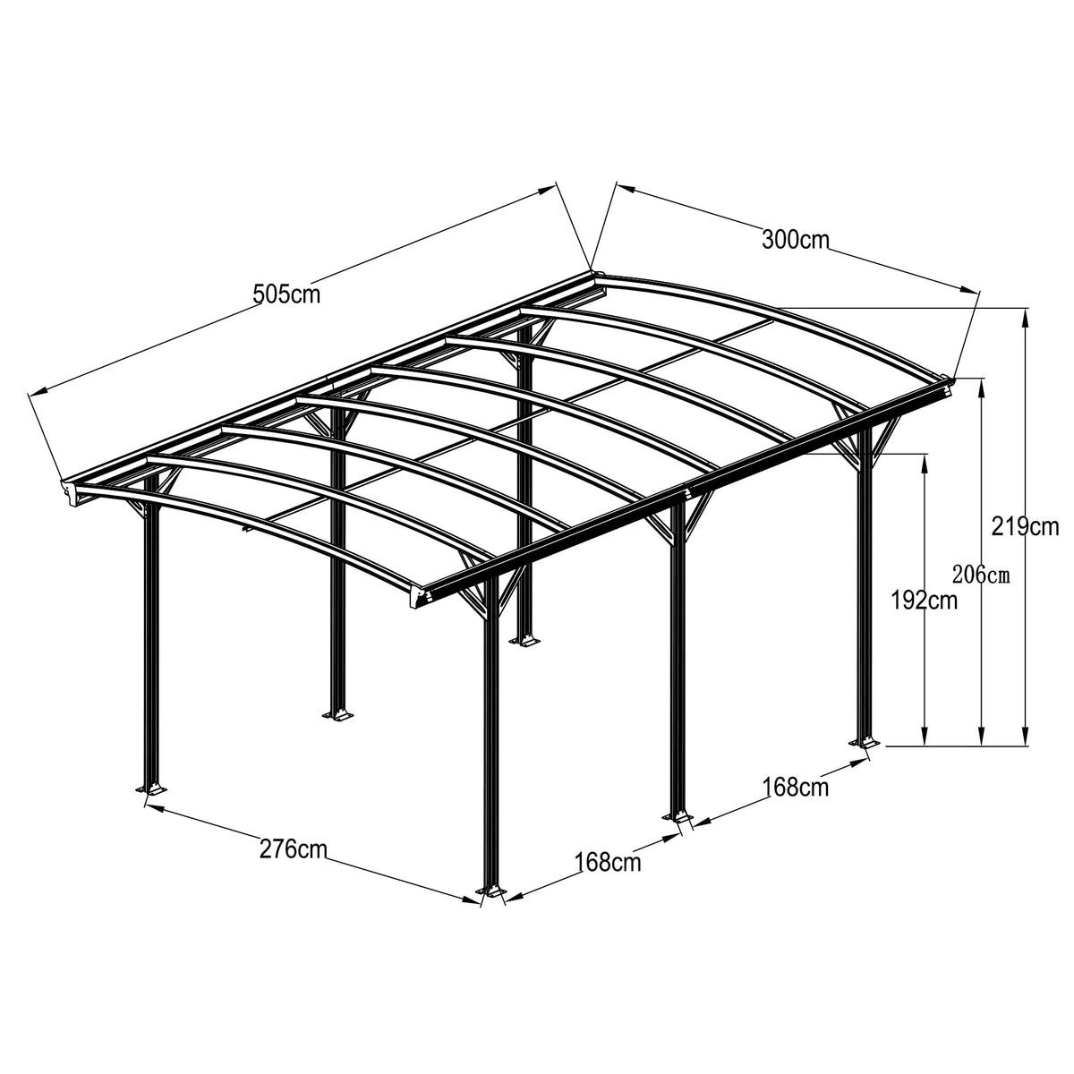 Copertina auto OMEGA din aluminiu cu policarbonat, carport, 3000 x 5050 mm, Gri antracit RAL 7016 — imaginea 3