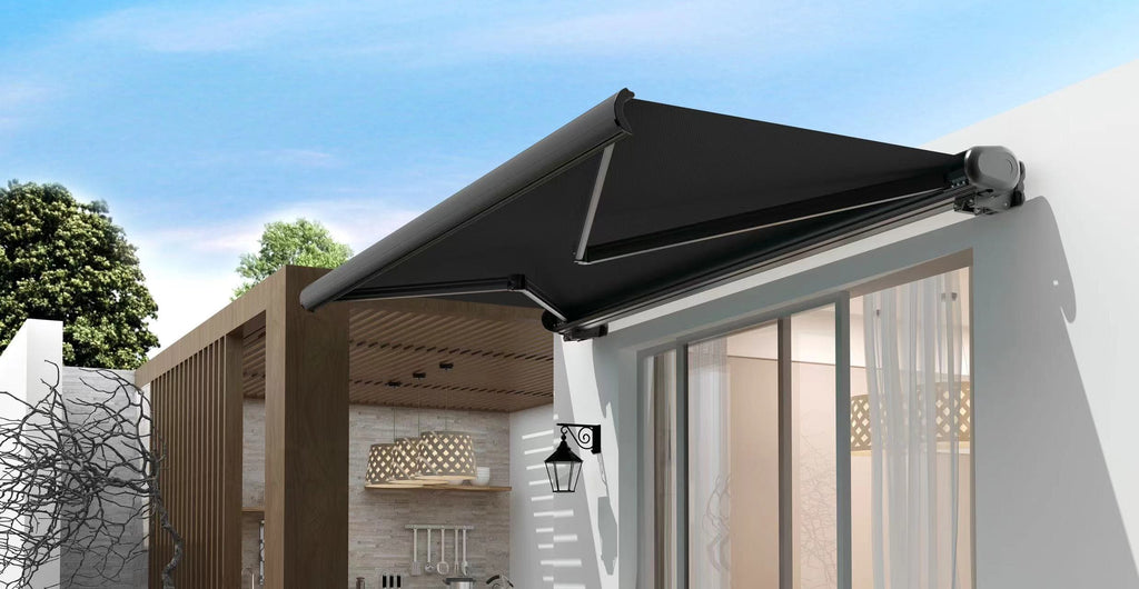 Marchiză/Copertină retractabilă PREMIUM, manuală cu braț articulat 3x2,5 m poliester dungi, aluminiu — imaginea 1
