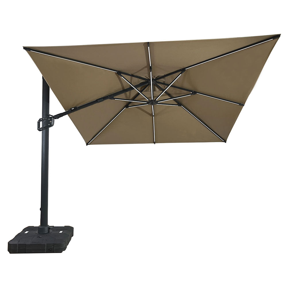 Umbrela de soare 3x3m pentru terasa si gradina, aluminiu, pliabila, culoare kaki, include suport de plastic — imaginea 1