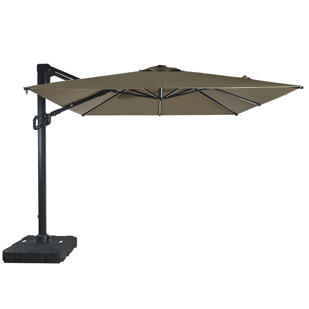 Umbrela de soare 3x3m pentru terasa si gradina, aluminiu, pliabila,cu iluminare LED, culoare kaki, include suport de plastic — imaginea 3