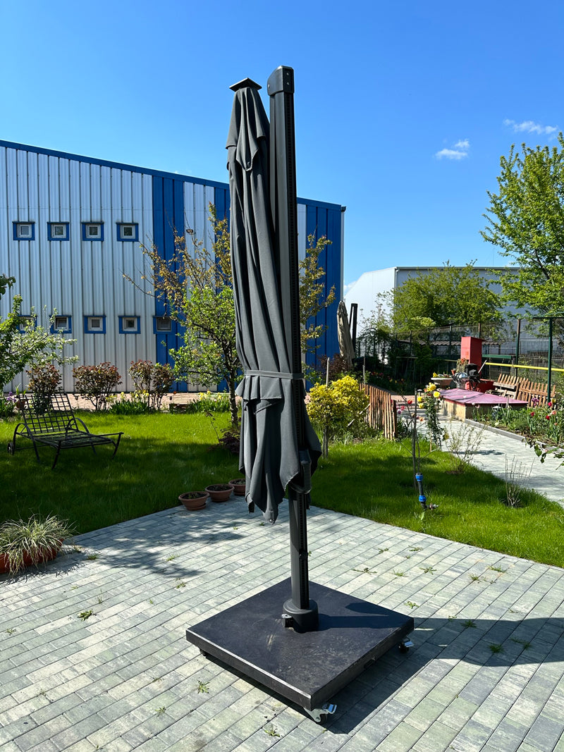 Umbrela de soare 3x3m pentru terasa si gradina, aluminiu, pliabila, culoare gri antracit, include suport granit — imaginea 13